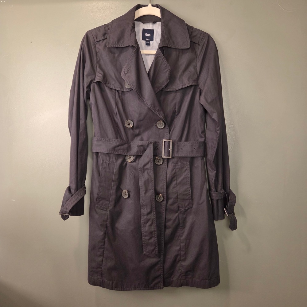 Gap Women's Double Breasted Trench Coat Gray S Chic Timeless Classic Military